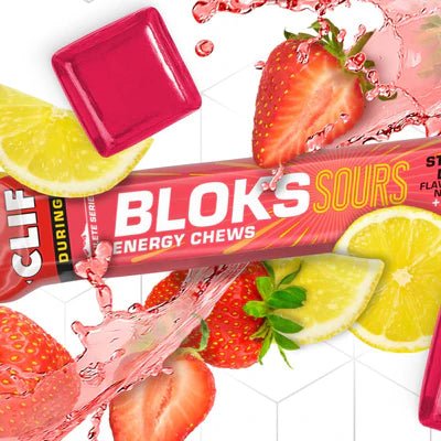 CLIF BLOKS ENERGY CHEWS Sour Strawberry Lemonade with Caffeine